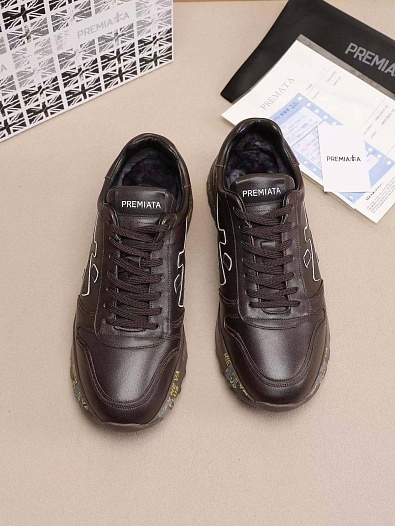 Кожаные кроссовки с мехом Premiata low-top - Brown   