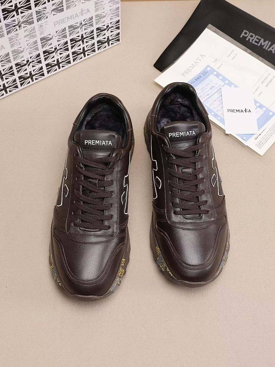 Кожаные кроссовки с мехом Premiata low-top - Brown