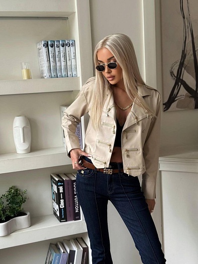 Женская кожаная куртка MIU MIU premium - Beige   