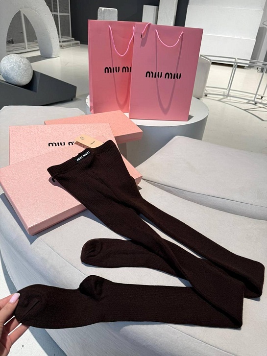 Женские кашемировые колготы MIU MIU шоколадного цвета