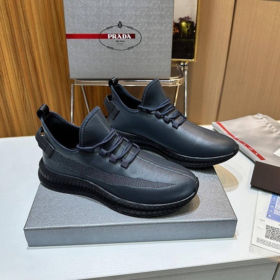 Мужские кожаные кроссовки Prada lace-up - Navy