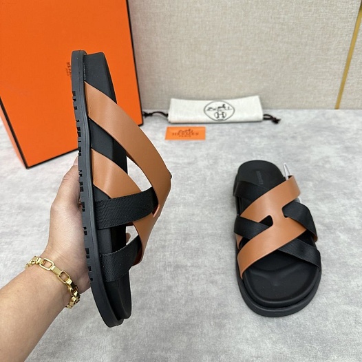 Мужские шлёпанцы Hermes Kazimir - Black / Brown   