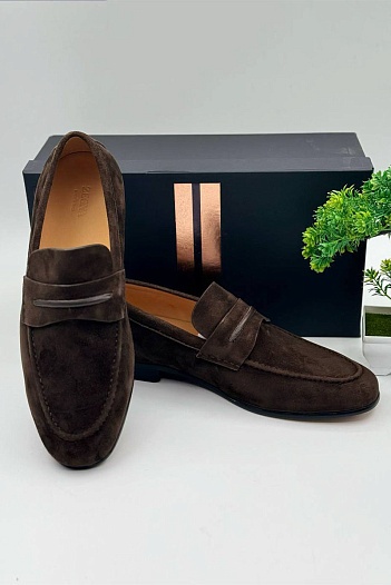 Коричневые замшевые лоферы Zegna   