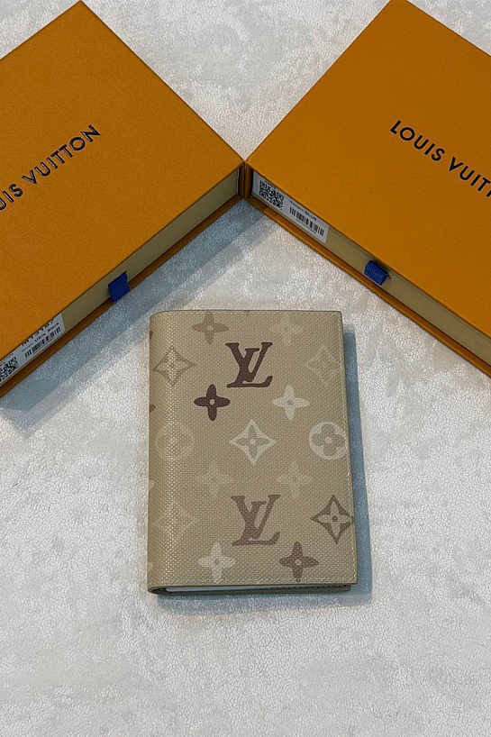 Кожаная обложка для паспорта Louis Vuitton Sand Beige premium 14x10x2.5 см