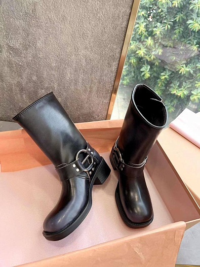 Женские кожаные сапоги MIU MIU Ankle Premium   