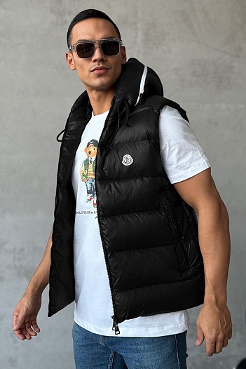 Мужской чёрный жилет Moncler Cardamine logo-patch   