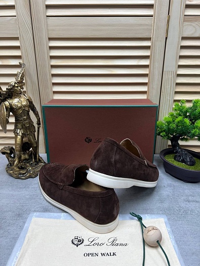 Мужские замшевые лоферы Loro Piana Open Walk - Brown   