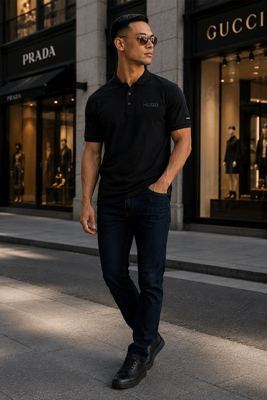 Мужское чёрное поло Hugo Boss