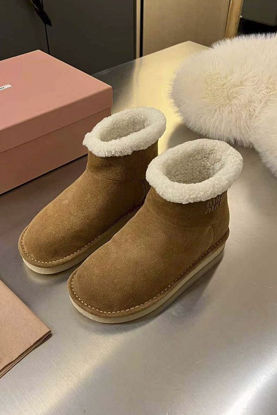 Женские ботинки с мехом MIU MIU premium - Chestnut