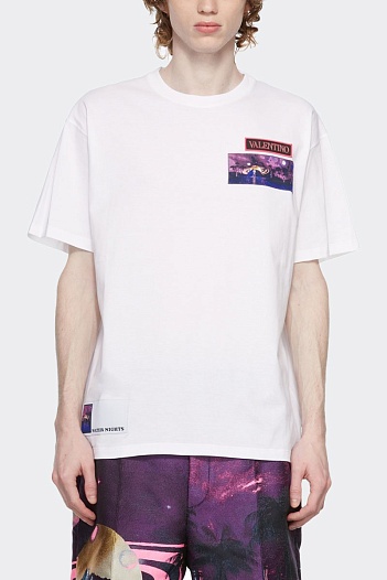 Мужская белая футболка Valentino brocade patch   