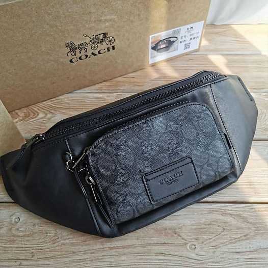 Кожаная сумка на пояс Coach Track - Black   