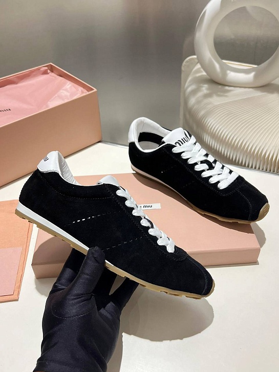 Женские замшевые кроссовки MIU MIU Premium - Black