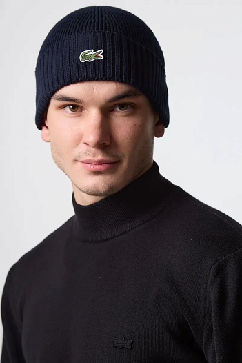 Шапка синего цвета Lacoste logo-embroidered   