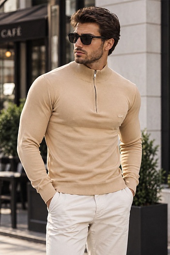 Мужской бежевый джемпер Lacoste Zip Neck   