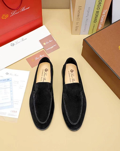 Мужские замшевые лоферы Loro Piana Summer Walk - Black   