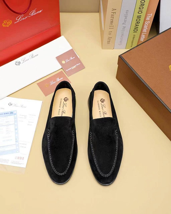Мужские замшевые лоферы Loro Piana Summer Walk - Black