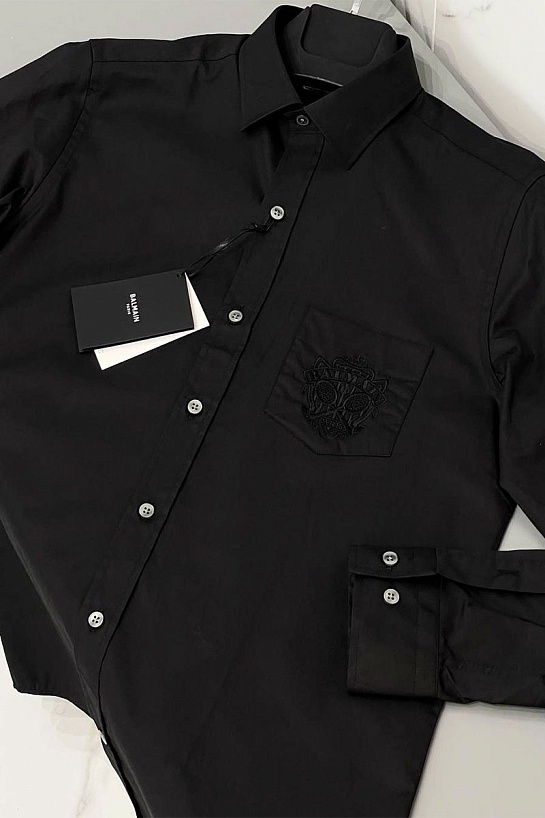 Мужская рубашка Balmain embroidered logo - Black