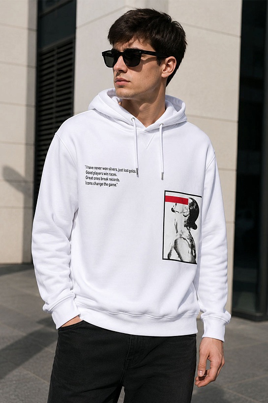 Утеплённое худи на флисе Dsquared2 x Ibrahimovic "ICON" - White