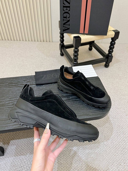 Замшевые кроссовки Zegna Triple Stitch Monte - Black