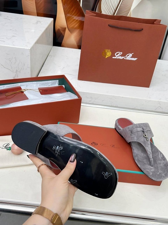 Женские замшевые шлёпанцы Loro Piana Premium - Grey