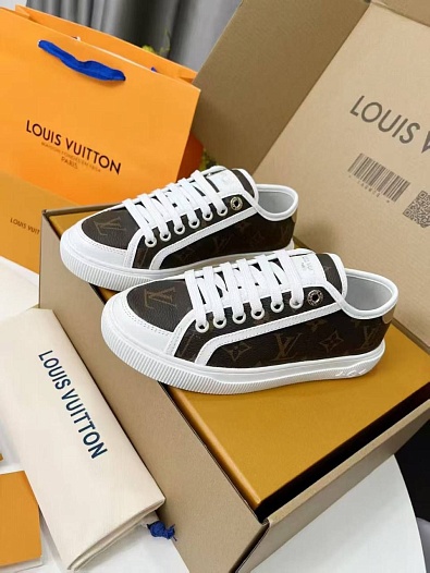 Женские кожаные кеды Louis Vuitton Premium - Brown   