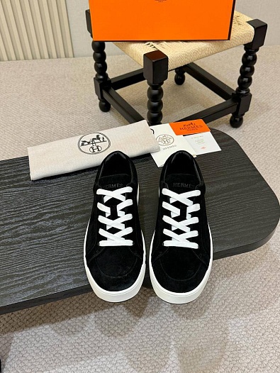 Мужские замшевые кроссовки Hermes Kid - Black   