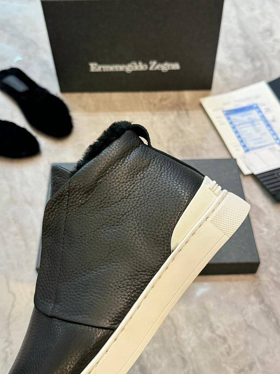 Кроссовки с мехом Ermenegildo Zegna Triple Stitch - Black / White