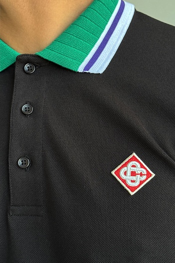 Поло чёрного цвета Casablanca logo-emblem   