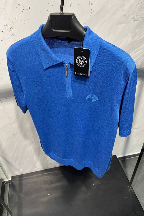Мужское поло Stefano Ricci Eagle zip-neck - Blue