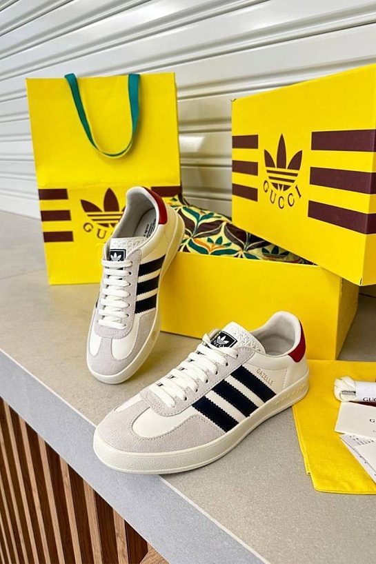 Женские кроссовки Gucci x Adidas Gazelle Collaboration - White