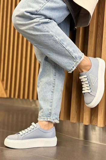 Женские текстильные кроссовки Prada - Blue   