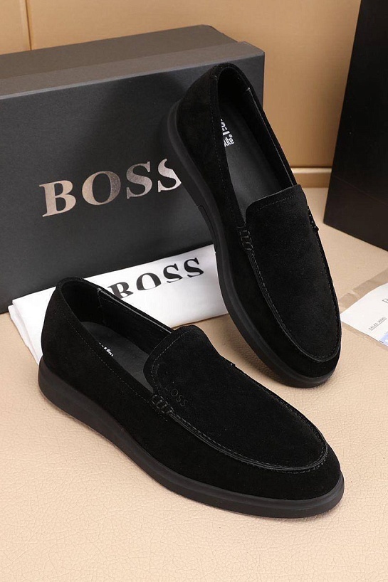 Замшевые лоферы Hugo Boss embossed logo - Black