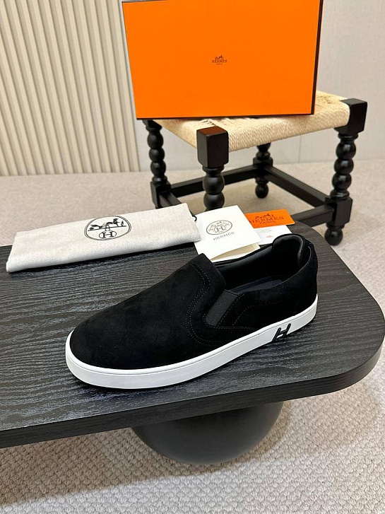 Мужские замшевые слипоны Hermes Kiddy - Black