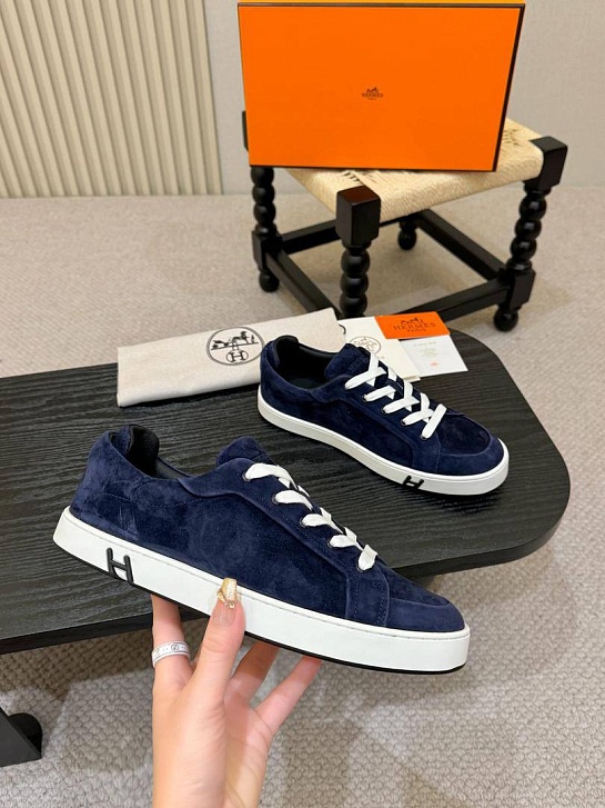Мужские замшевые кроссовки Hermes Kid - Navy