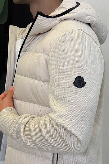 Мужская вязаная куртка Moncler logo-patch - Beige   