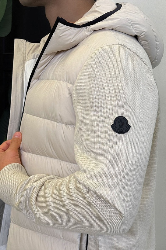Мужская вязаная куртка Moncler logo-patch - Beige