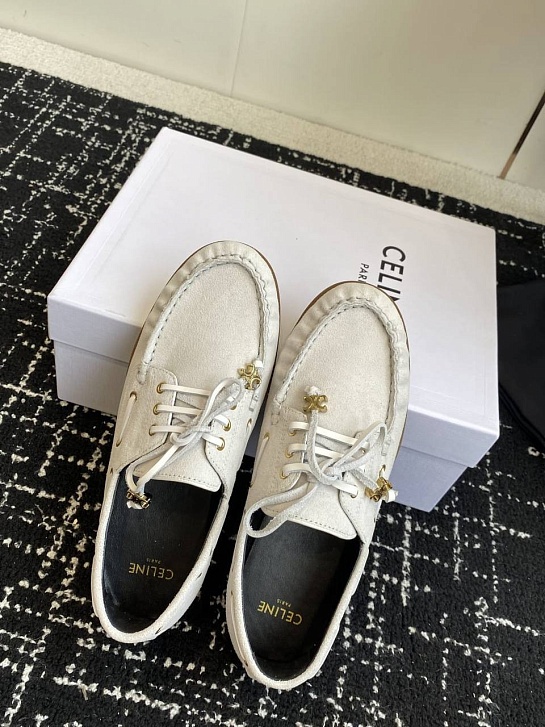 Женские замшевые лоферы Celine premium - White