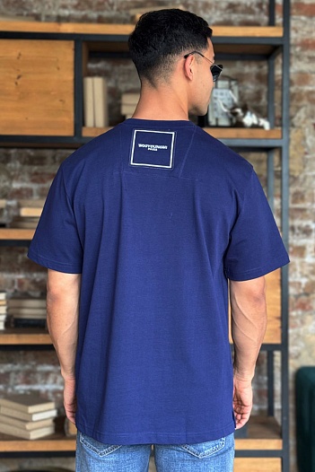 Синяя оверсайз футболка Wooyoungmi Basic Back Logo   