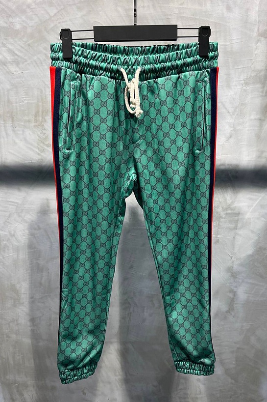 Мужские брендовые штаны Gucci Web Stripe - Green