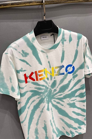 Мужская белая футболка Kenzo Logo Tie-Dye   