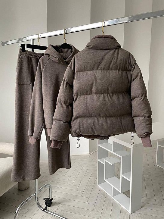 Женский костюм тройка на флисе Loro Piana premium - Brown