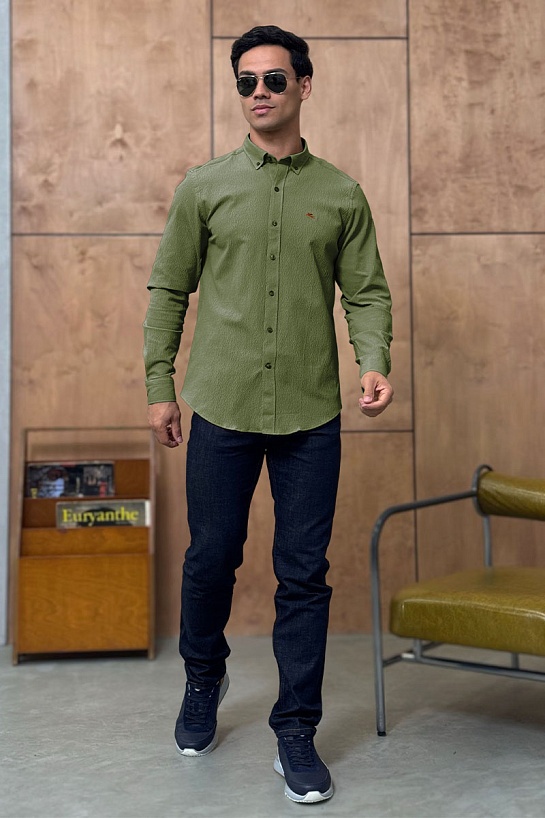 Мужская зелёная рубашка Etro Pegasus logo