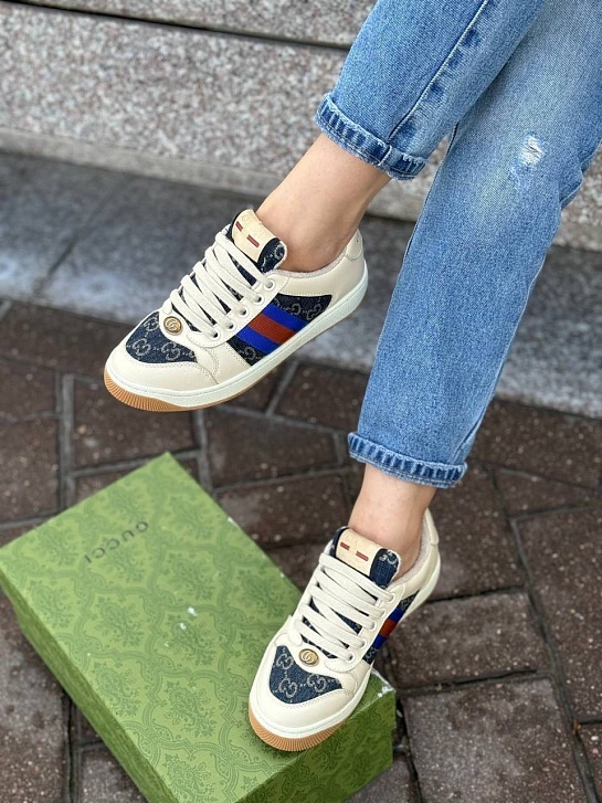 Женские кожаные кроссовки Gucci GG Screener