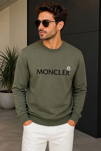 Мужской зелёный свитшот Moncler logo-patch   
