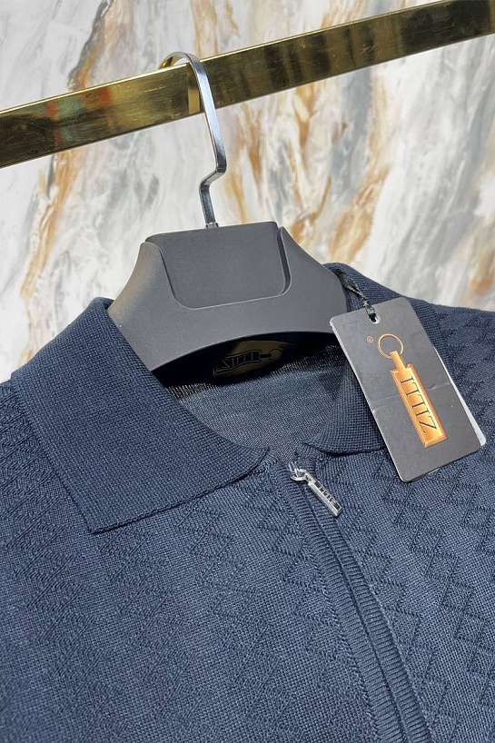 Мужское поло тёмно-синего цвета Zilli zip neck