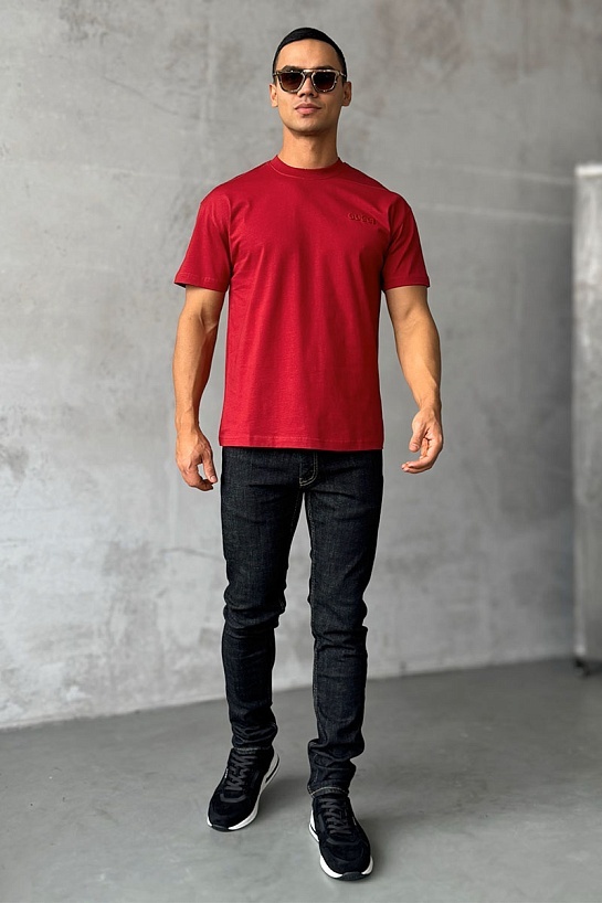 Мужская бордовая футболка Gucci logo-embroidered