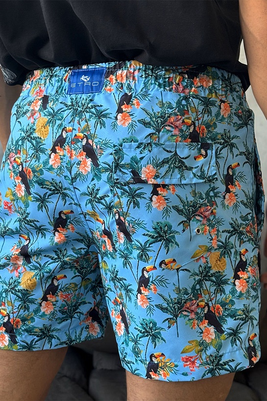 Мужские голубые шорты Etro floral-pattern