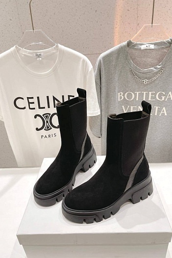 Женские замшевые ботинки Brunello Cucinelli Premium - Black   