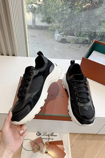 Женские кожаные кроссовки Loro Piana Premium - Black   