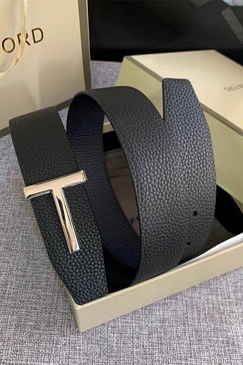 Кожаный чёрный ремень Tom Ford (ширина 3.8 см, длина 115 / 120 см)   